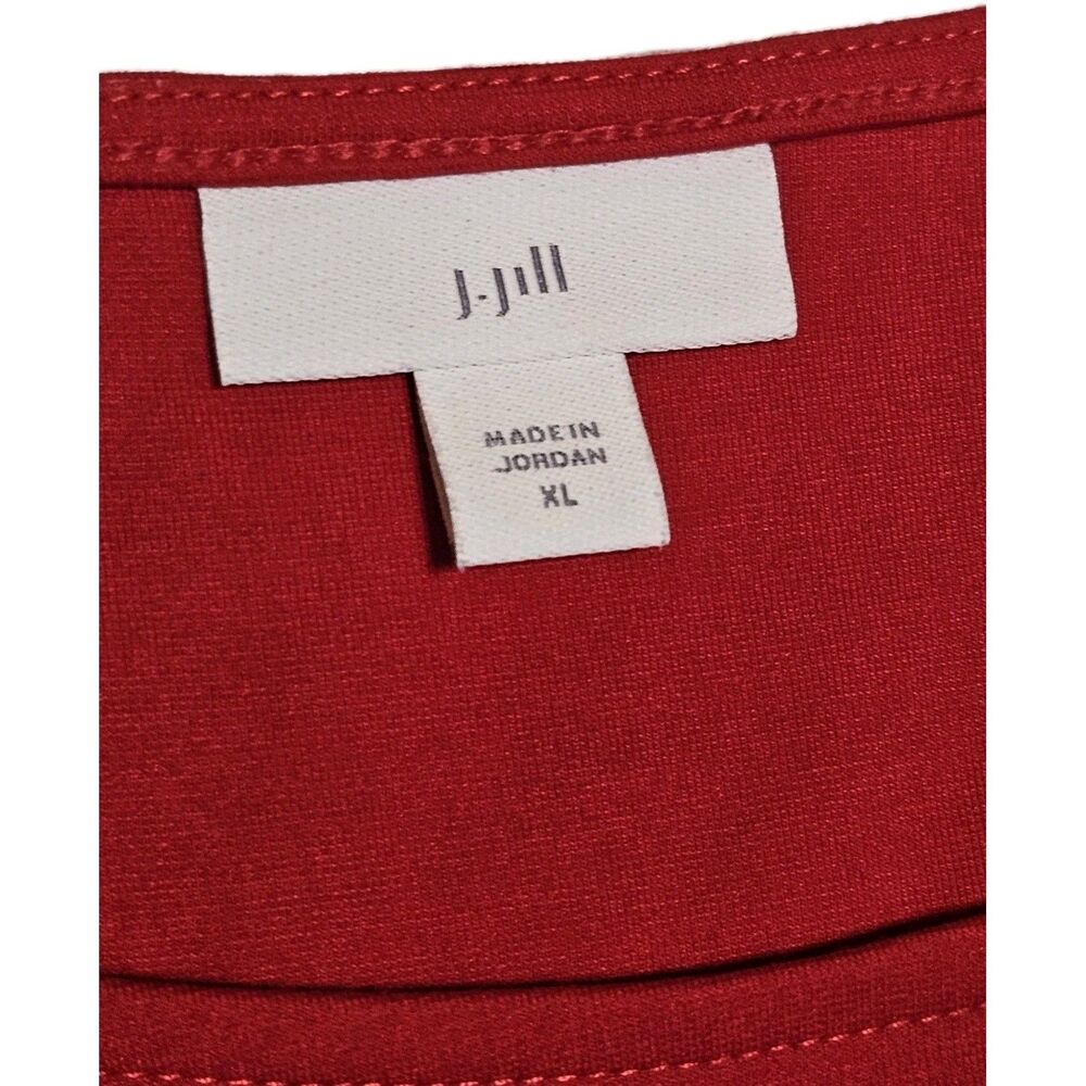 J. Jill Red Knit Dress XL Puff Sleeve A-Line Midi Casual Comfort Fit Stretch - Picture 7 of 11